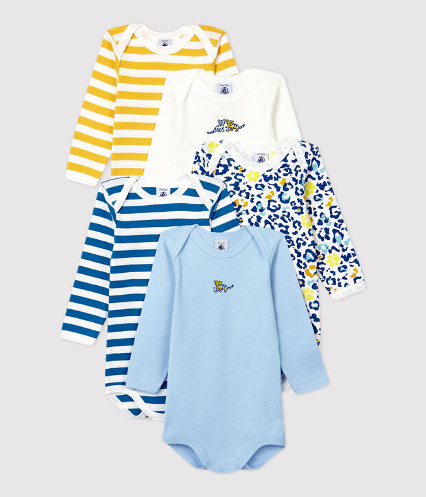 Set van 5 rompers met lange mouwen en panterprint van katoen multicouleur